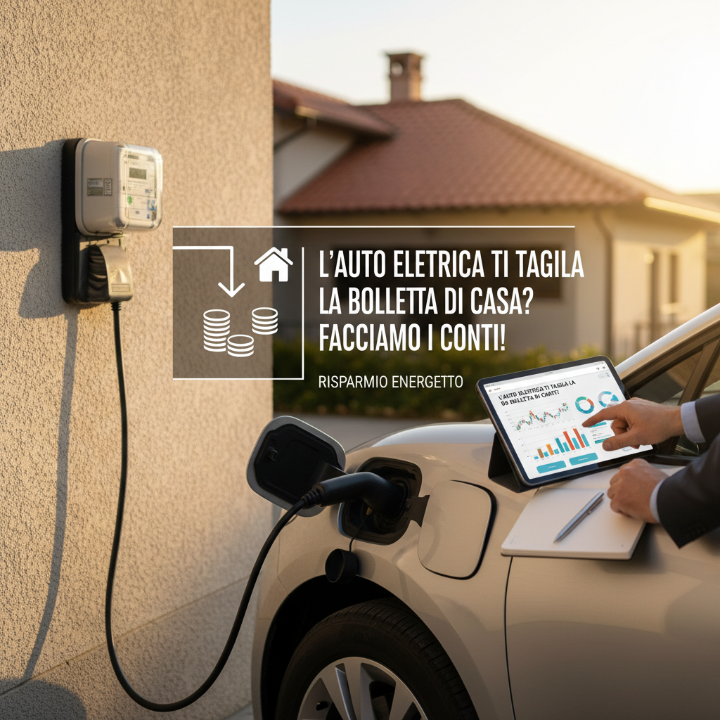 Una famiglia sorridente con un'auto elettrica ricaricata a casa
