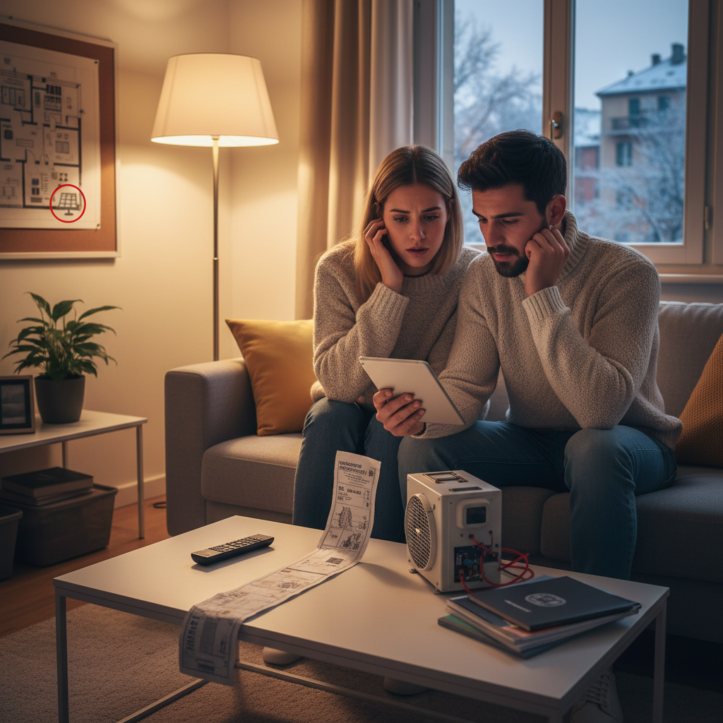 Famiglia sorridente che si gode il calore in casa con una bolletta leggera