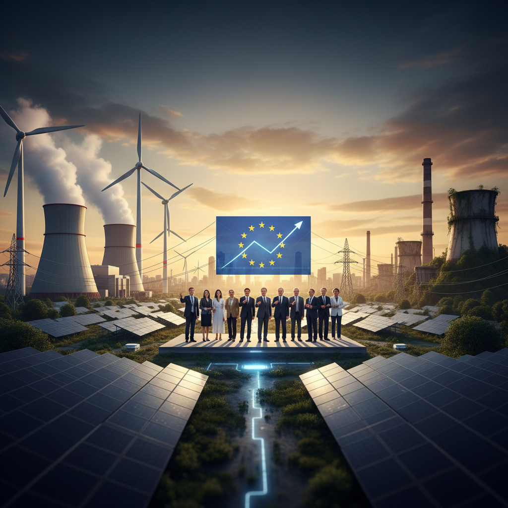 Grafico che mostra la composizione della produzione energetica europea con enfasi su rinnovabili e nucleare