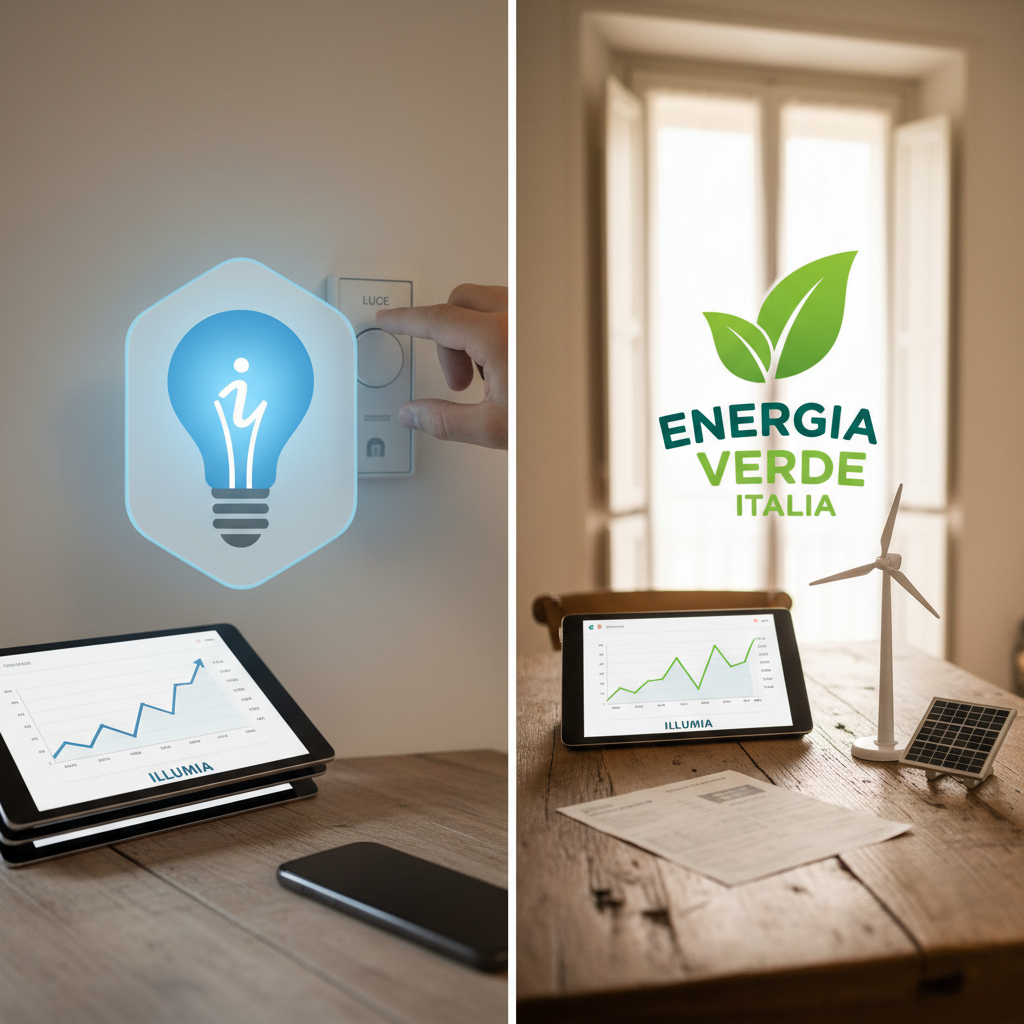 Due case stilizzate che rappresentano diverse forniture di luce e gas
