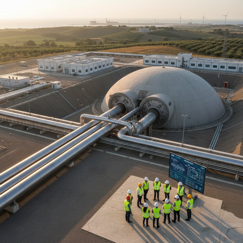 Serbatoi di stoccaggio gas con il sole al tramonto