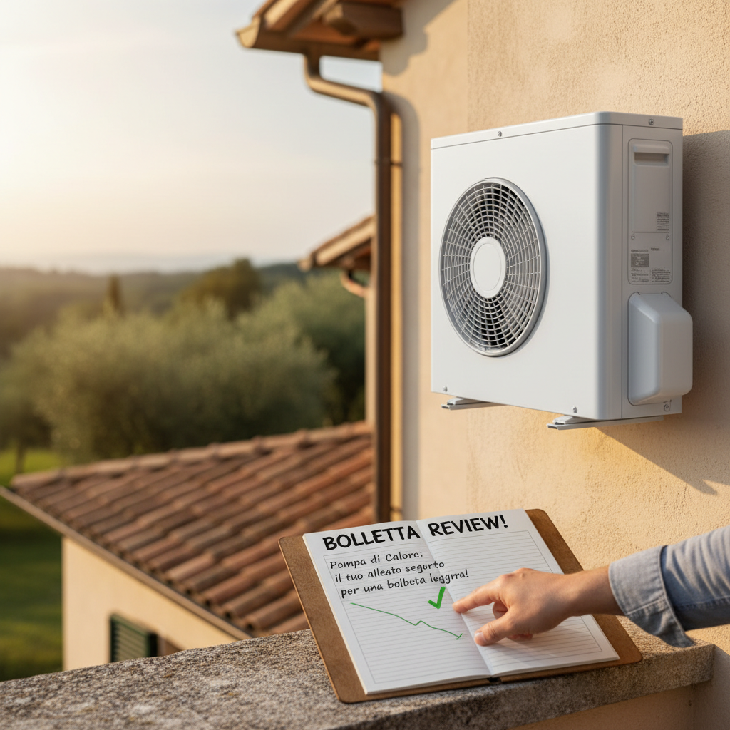 Famiglia sorridente in casa moderna con pompa di calore
