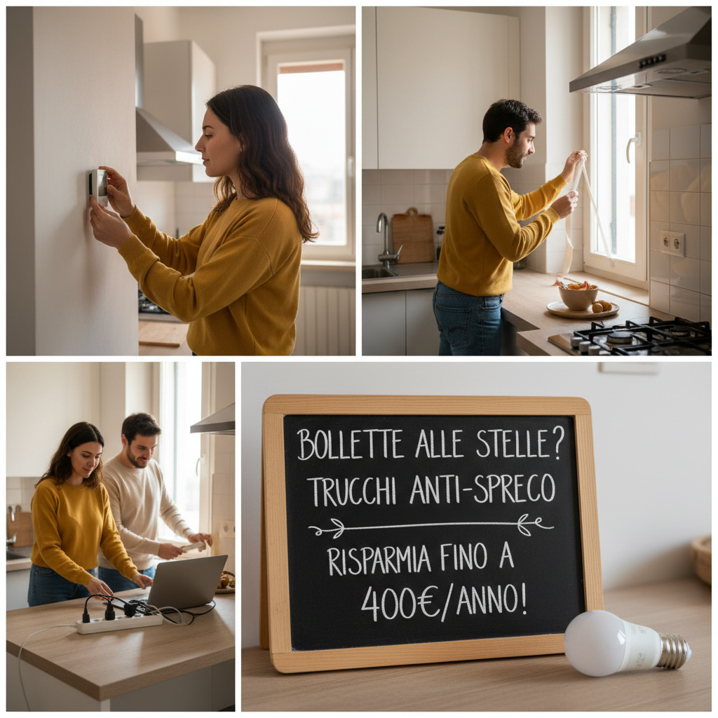 Uomo sorridente mentre controlla la bolletta di luce e gas